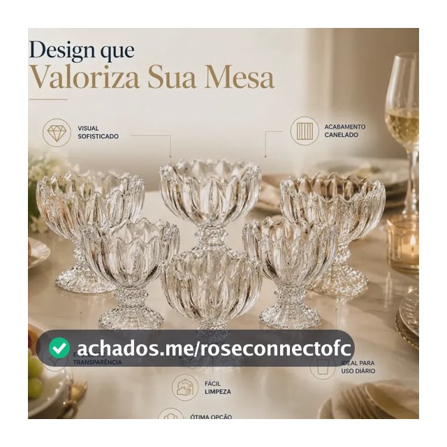 Kit 6 Taças de Vidro Cristal para Sorvete Sobremesa Açaí Mousse Salada de Frutas 135ml Canelada Transparente Base Decorativa Premium