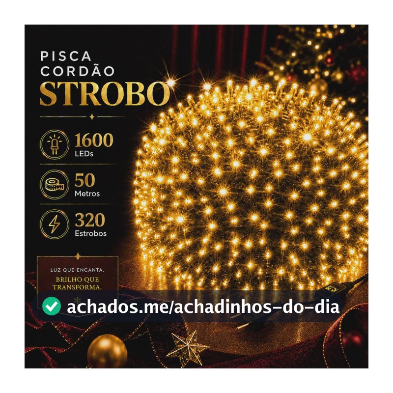 Strobo Cordão Natal 1600 Leds Pisca Flash 50m Prova D'água Bivolt Branco Quente