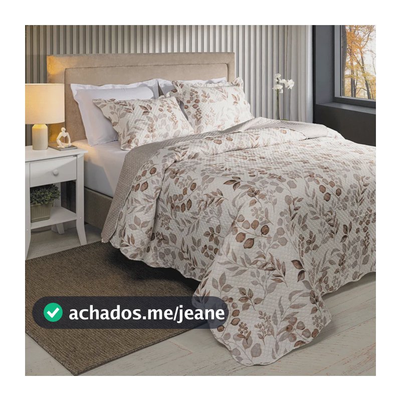 Kit Cobre Leito Colcha Queen 3 Peças Boutis Dupla Face Porta Travesseiro Aba Americana Ingrid Fendi