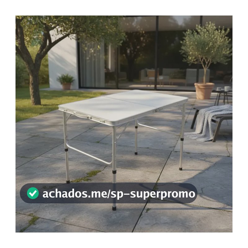 Mesa Dobrável Vira Maleta Alumínio Com Alça Portátil 90x60cm Para Camping Pesca Jardim Área Externa Ou Interna Salão De Festas Gourmet Cor Branco