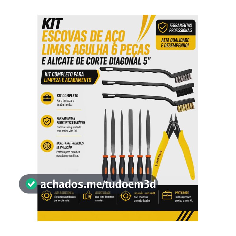 Kit de Acabamento para Impressão 3D e Modelismo com 10 Peças: Escovas, Limas Agulha e Alicate de Corte 5"