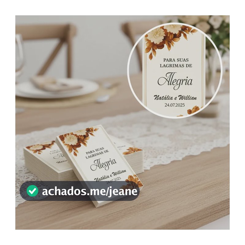 100 Lenço Lágrimas De Alegria Casamento Personalizado Kit Marfim Com Detalhes Em Marrom/dourado