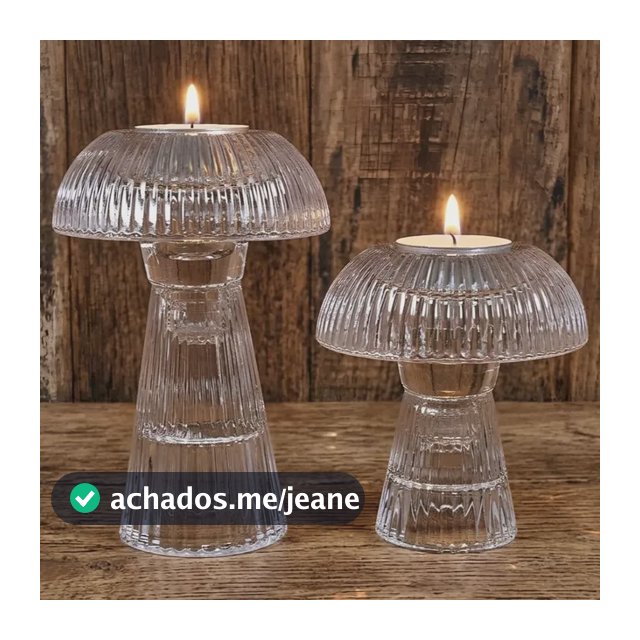 2 Porta Vela Castiçal Cogumelo Vidro Canelado Transparente