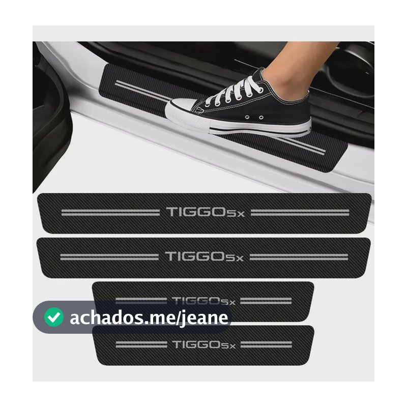 Soleira De Porta Fibra De Carbono Protetora Preto Premium Tiggo 5x