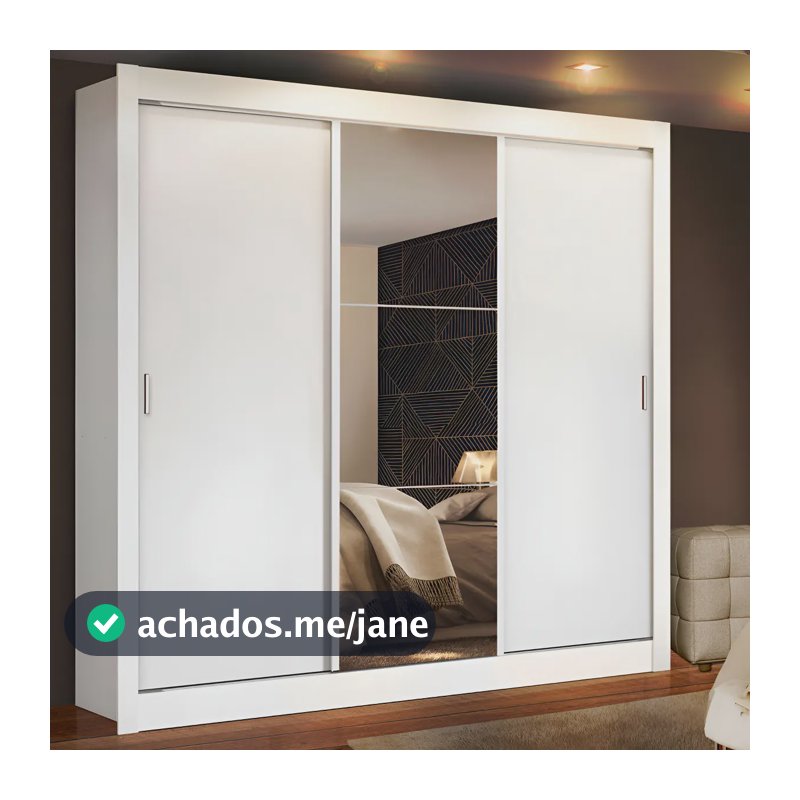 Guarda Roupa Casal Madesa Mônaco 3 Portas Correr Espelho Cor Branco 1093D81E