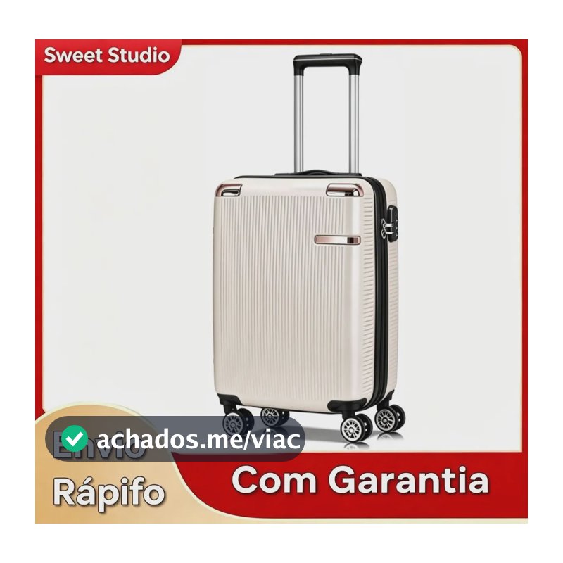 Mala de Bordo Rígida Sweet Studio Bege para Viagem, 55 cm, com Rodas Duplas e Cadeado