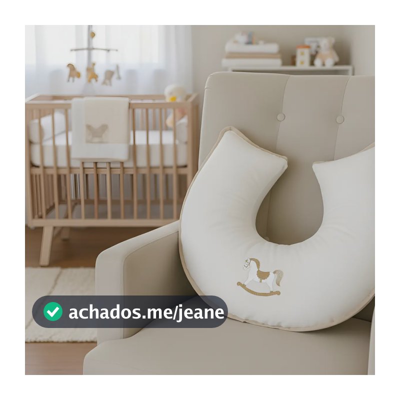 Almofada De Amamentação Em Linho Premium Com Enchimento Palha/marinho Cavalinho