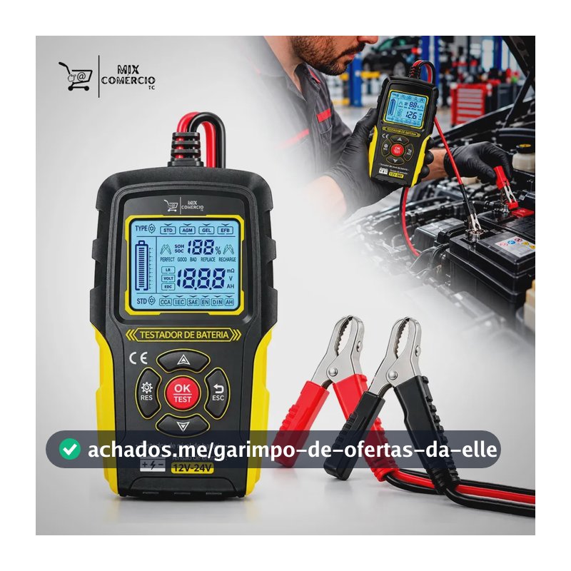 Testador Analisador De Bateria 12V 24V Digital CCA Automotivo Para Carro Moto Caminhão AGM GEL EFB Teste De Carga Capacidade de 3Ah a 200Ah Voltagem SOH SOC Diagnóstico De Bateria Para Mecânico