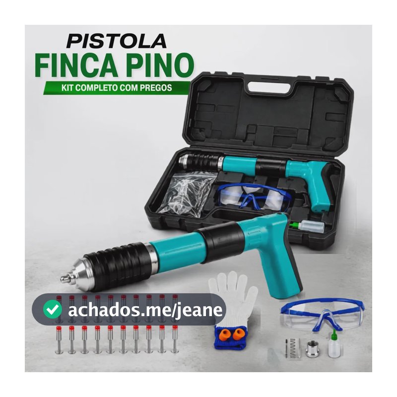 Pistola Finca Pino Impacto Profissional Fixação Ação Direta Para Concreto Aço Alvenaria Gesso Drywall Parede Kit Completo Ferramenta Com 20 Pregos Rebites Maleta Óculos Luvas Kit Manutenção