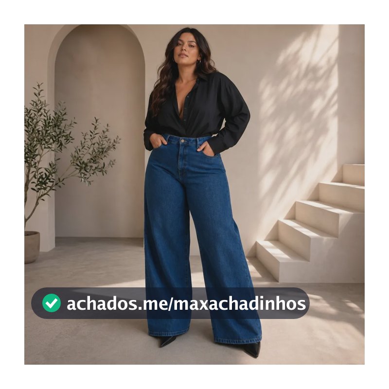 Calça Wide Leg Pantalona Plus Size Com Elastano 44 Ao 66 Azul-escuro 52