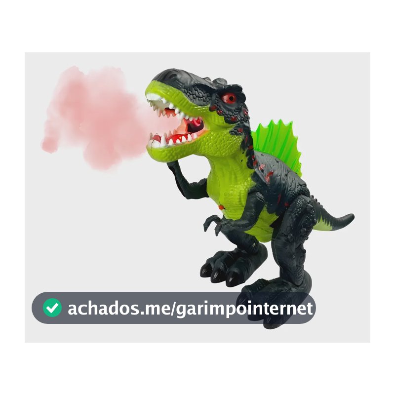 Tiranossauro Rex Brinquedo Solta Fumaça Anda Emite Luz E Som Cor Preto-Verde Personagem Dinossauro