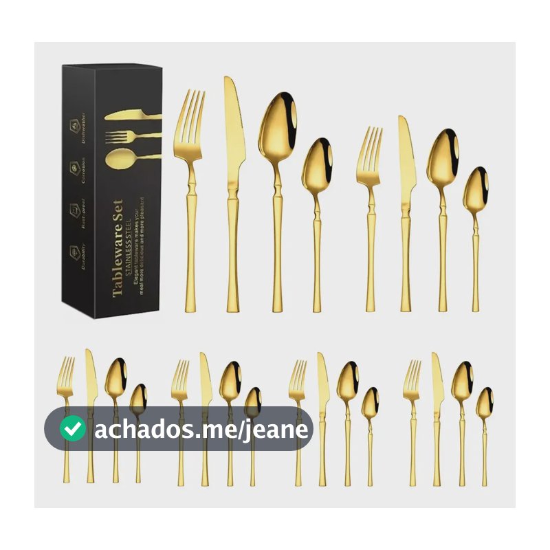 Faqueiro Aço Inox 24 Peças Com Cintura Fina Dourado Dourado
