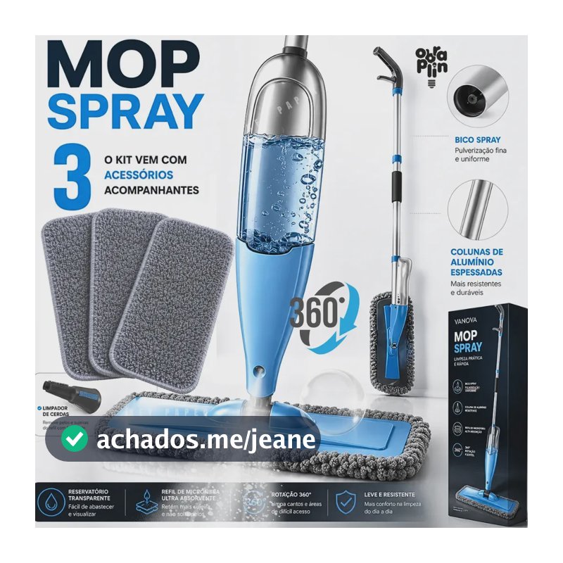 Mop Spray 360 Reservatório 800ml Cabeça Giratória 360 Microfibra Lavável 3 Panos Cabo De Alumínio Leve Para Piso Laminado Porcelanato Vinílico Madeira Selada