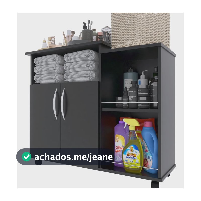 Armário Balcão 2 Portas Chão Cozinha Lavanderia Multiuso Cor Black