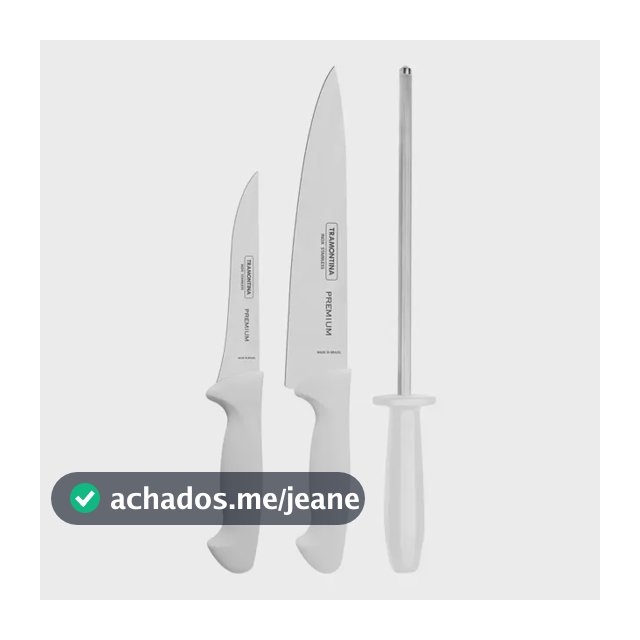 Jogo De Facas Tramontina Premium Aço Inox Com Chaira 3 Pçs Cor Branco