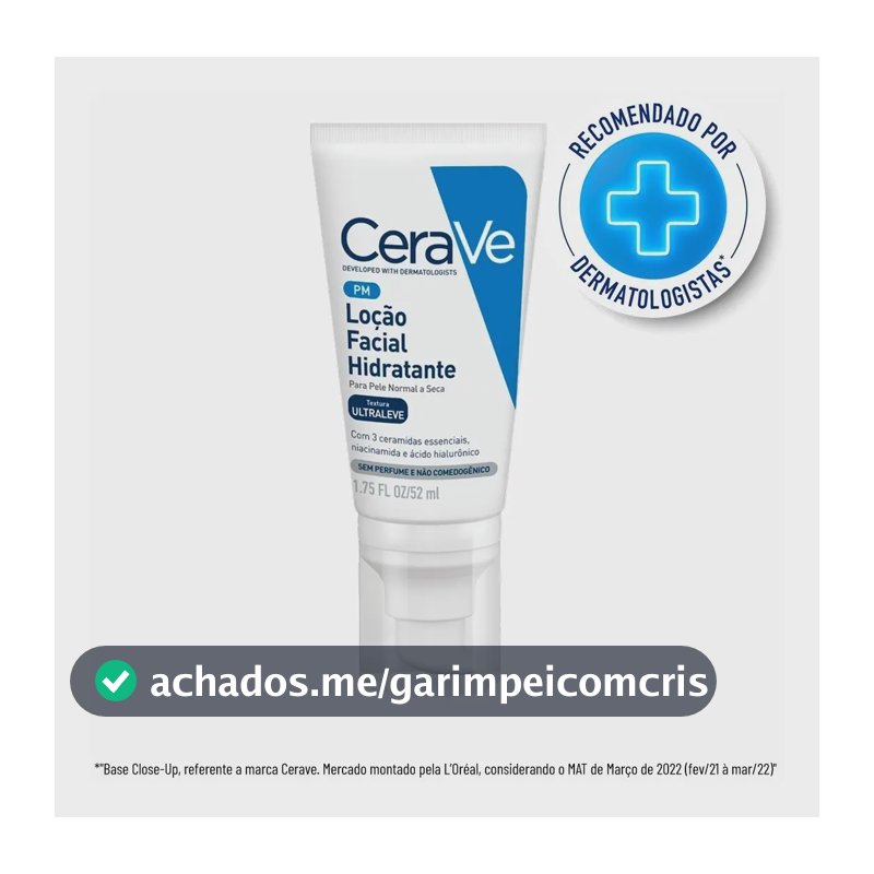 Loção Facial Hidratante Ultraleve Sem Perfume 52ml Cerave  Normal Ou Seca