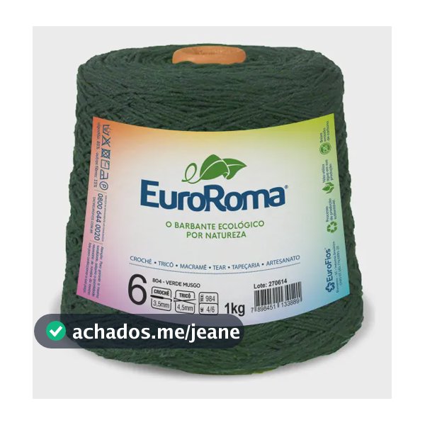 Cone para Crochê e Tricô 6mm EuroRoma Verde Musgo 1kg 1016m