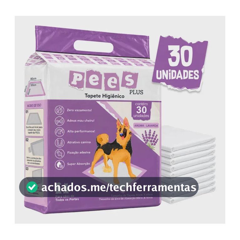 Tapete Higiênico Para Cães Pees Plus 30 Un 80x60cm Lavanda