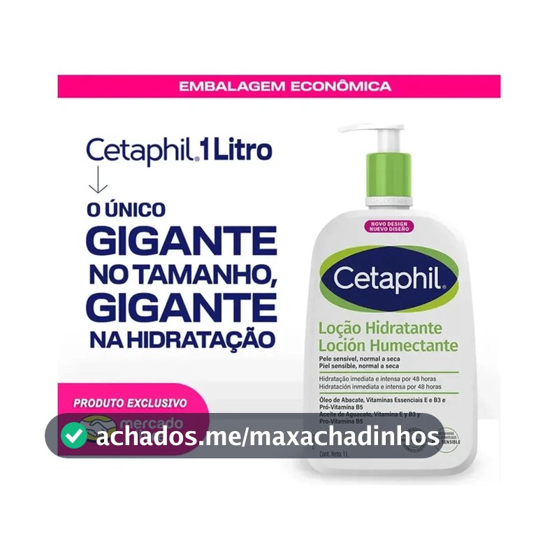 Cetaphil Loção Hidratante Corporal e Facial para Pele Sensível, Normal a Seca 1L - Hidratação 48h