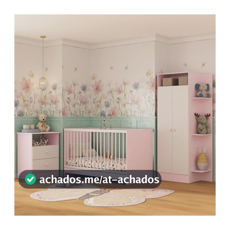 Jogo de Quarto Infantil Trevalla Móveis Pom Pom 3 Peças, Rosa e Branco