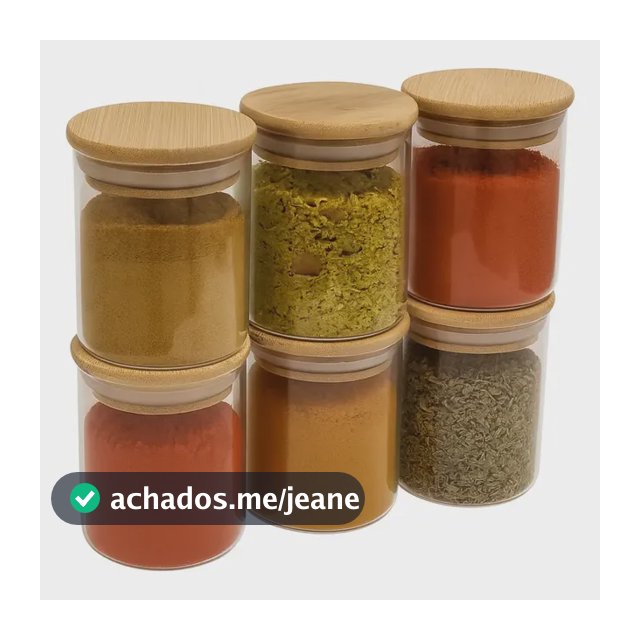 Kit 6 Potes Vidro 200ml Porta Tempero Hermético Tampa Bambu Transparente