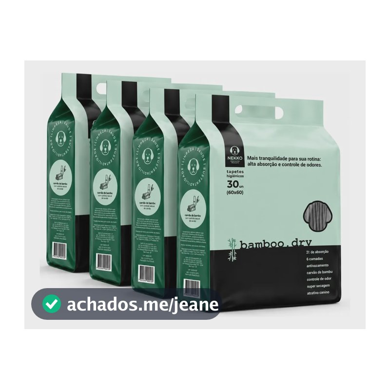 Tapete Higiênico Premium Cachorro 60x60 Bamboo.dry Nekko 4 Pacotes 120 Tapetes