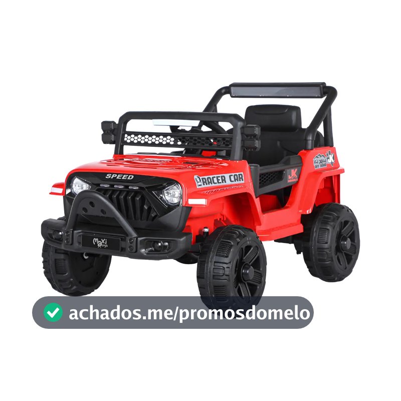 Carrinho Elétrico Jipe Vermelho Maxi Toys 12V Bluetooth Controle Remoto
