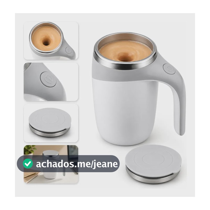 Caneca Mixer Inox Misturador Automático Recarregável Usb Branco