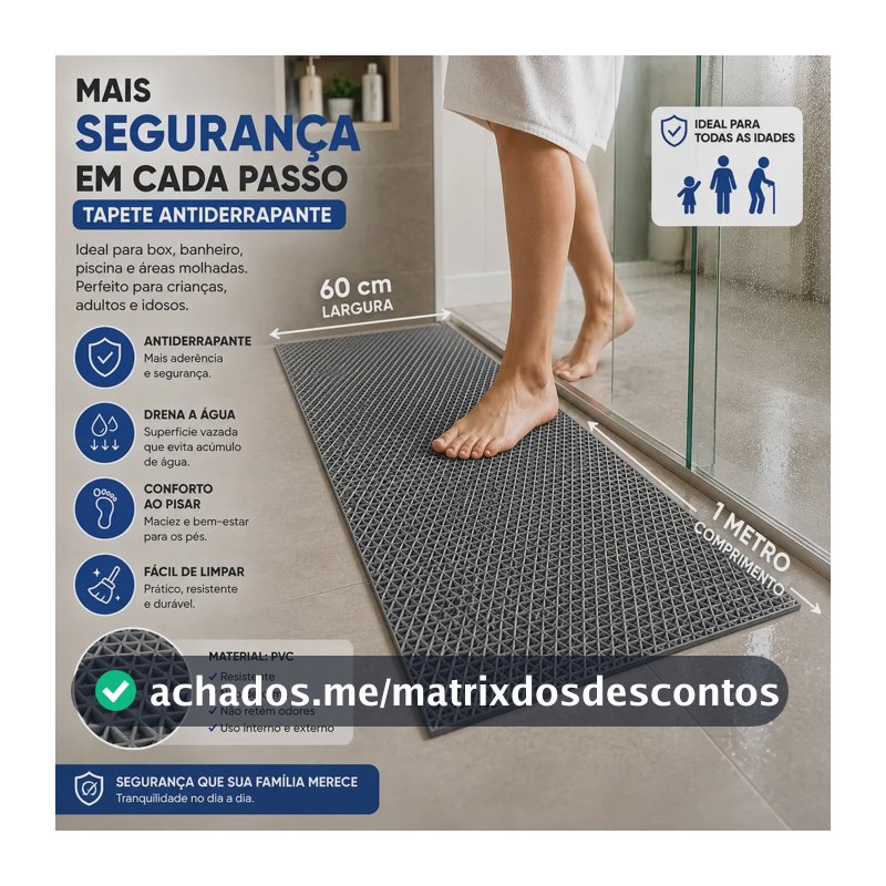 Tapete Antiderrapante Emborrachado Para Banheiro Box Piscina Ideal Para Piso Molhado Crianças E Idosos 1 Metro Cinza Onda