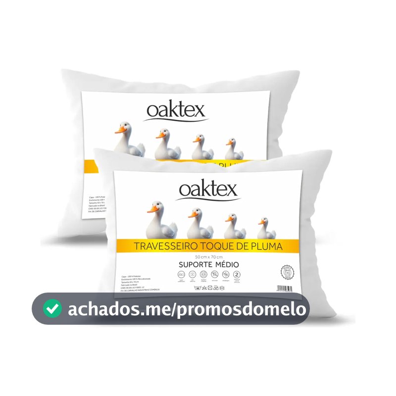 Kit 2 Travesseiros 70x50 Antialérgico Lavável Fibra Siliconada Toque de Pluma de Ganso Oaktex Cor Branco