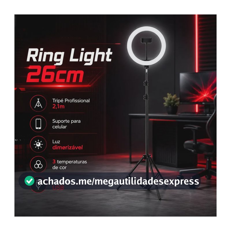 Ringlinght Led Lumi Luz Flash Estudio Profissional Com Tripe 210m Cor Preto 18W Pontokit