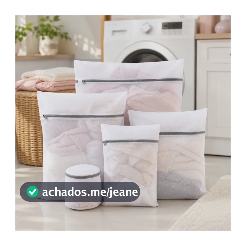 Kit 5 Sacos Protetor Para Lavar Roupas Delicadas Com Zíper Branco