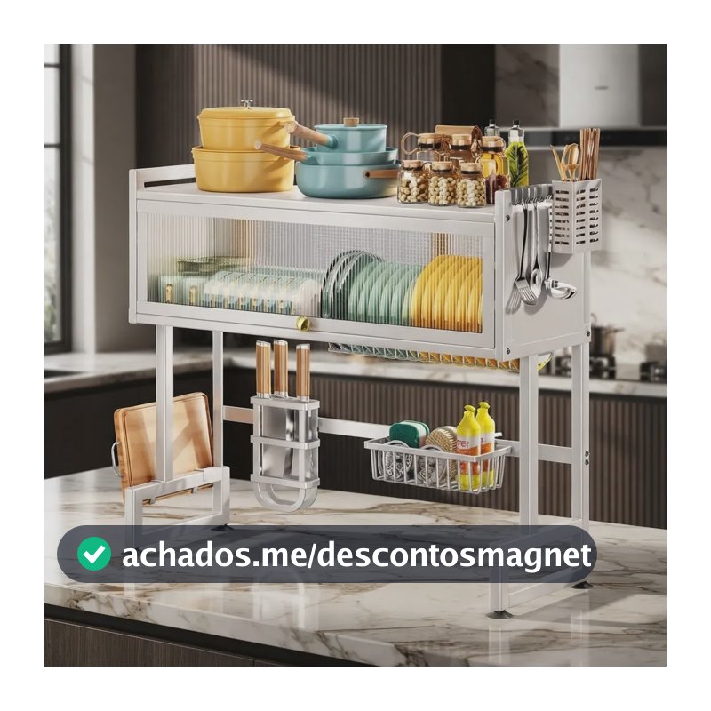 Escorredor De Pratos Louça Preto Cozinha Suspensa 65cm 18pçs Branco