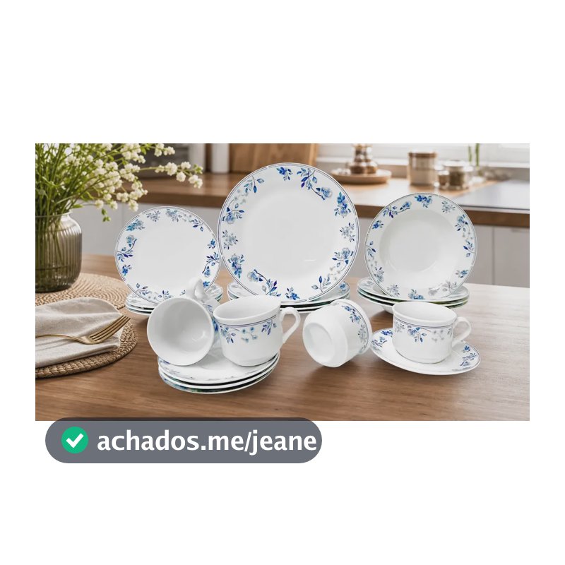 Aparelho De Jantar E Chá Jogo 40 Peças Porcelana Florido Branco Florido