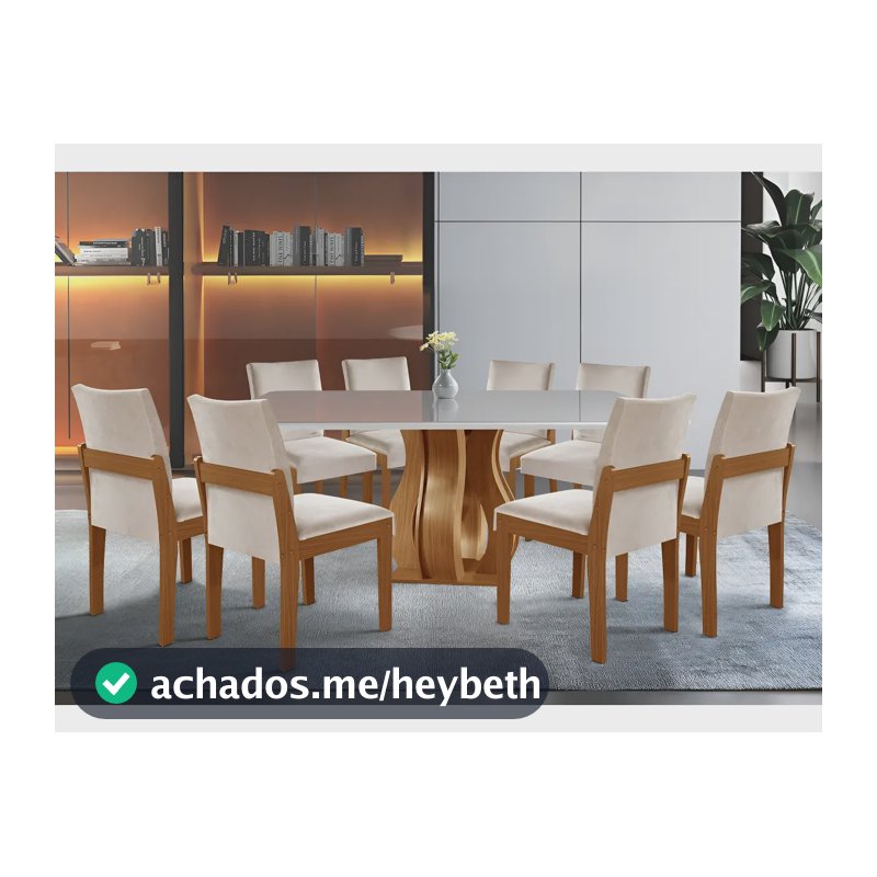 Conjunto Sala De Jantar Mesa Nuance Tampo Vidro/mdp Com 8