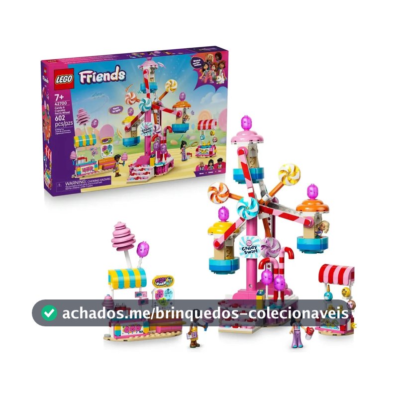 LEGO Friends Roda-gigante de Doces e Cupcake 42700; Brinquedo de construção inclui 3 mini bonecos e um parque repleto de acessórios temático; presente para Dia das crianças; 7+