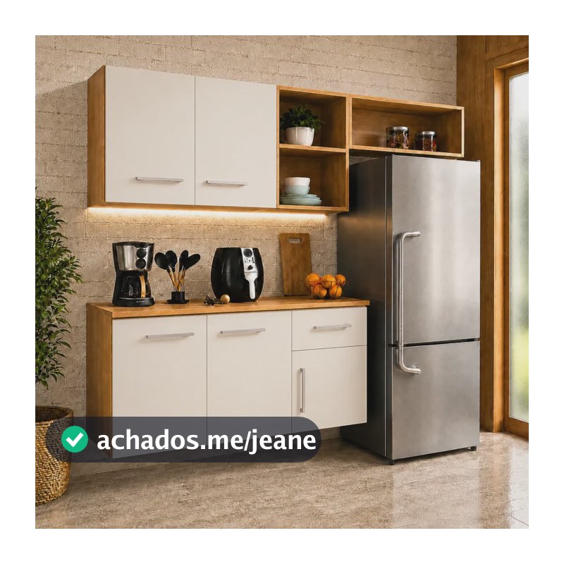 Armário De Cozinha Completo Com 5 Portas, Gaveta E Nichos Cinamomo/off White