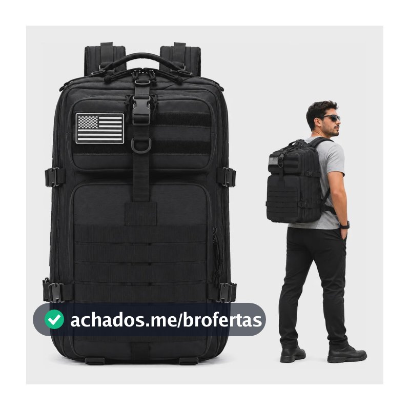Mochila Tática Grande Resistente 50l Para Viagem Aventura Preto