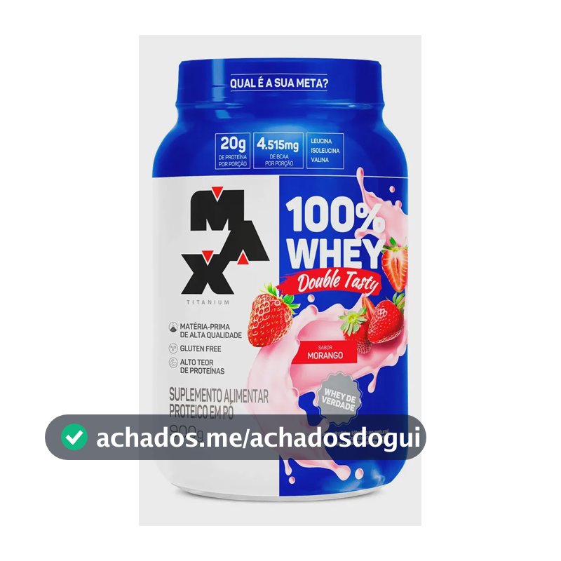 100% Whey Double Tasty Pote 900g Max Titanium Sabor Morango