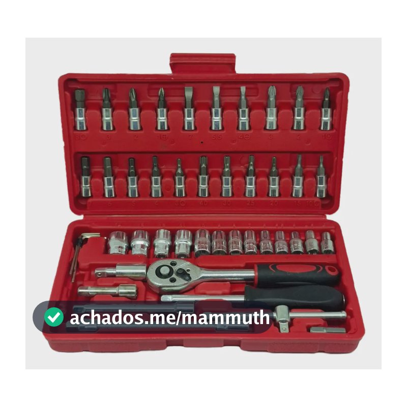 Jogo Kit Ferramenta Catracas Estojo 46 Peças Aço CrV Catraca Crique