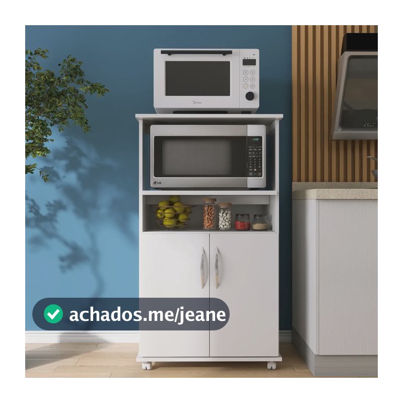 Armário Organizador 2 Portas Suporte Forno Microondas Branco Marrom-escuro
