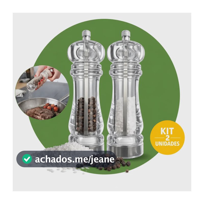 Kit 2 Moedores De Pimenta E Sal Grosso 17cm Acrilico Ajuste Fino E Grosso Moagem Manual Precisa Mecanismo Cerâmica Aço Inox Cozinha Churrasco Boa Dica