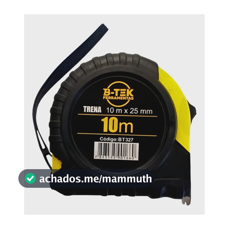 Trena Profissional 10 Metros Aço Emborrachada 25mm Com Trava B-Tek
