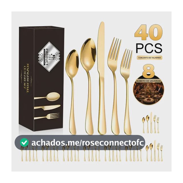 Jogo 40 Peças Conjunto Talheres Inox Faqueiro Dourado Ouro