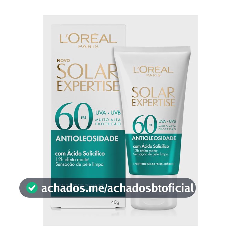 Protetor Solar Facial Antioleosidade FPS60, Controle de Oleosidade por 12h, Efeito Matte Sem Cor, Solar Expertise L'Oreal Paris, 40g