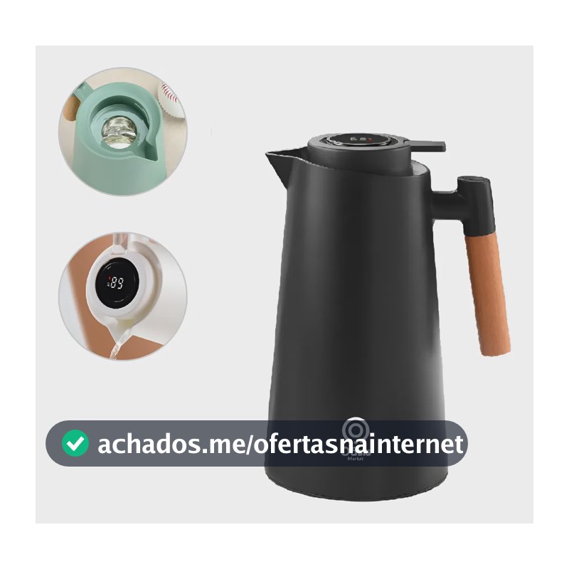 Garrafa Térmica 1 Litro Com Termômetro Led Para Chás Café Preto