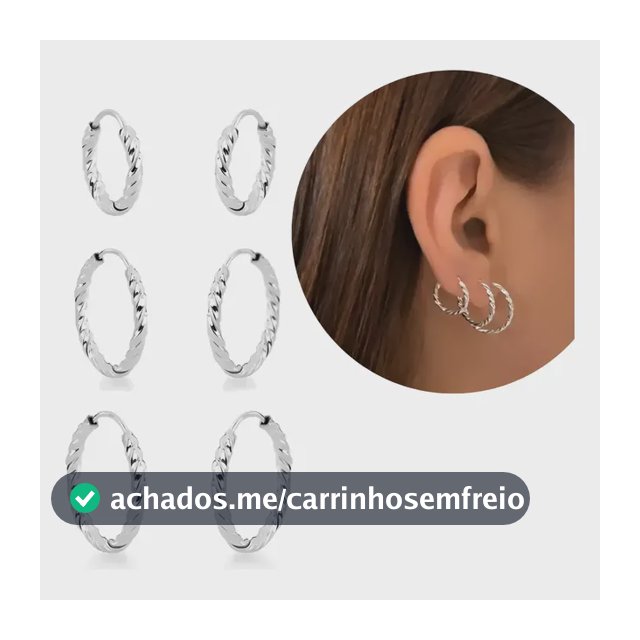 Trio De Prata Legítima 925 Argola Torcida Para 3 Furos Moda Prateado
