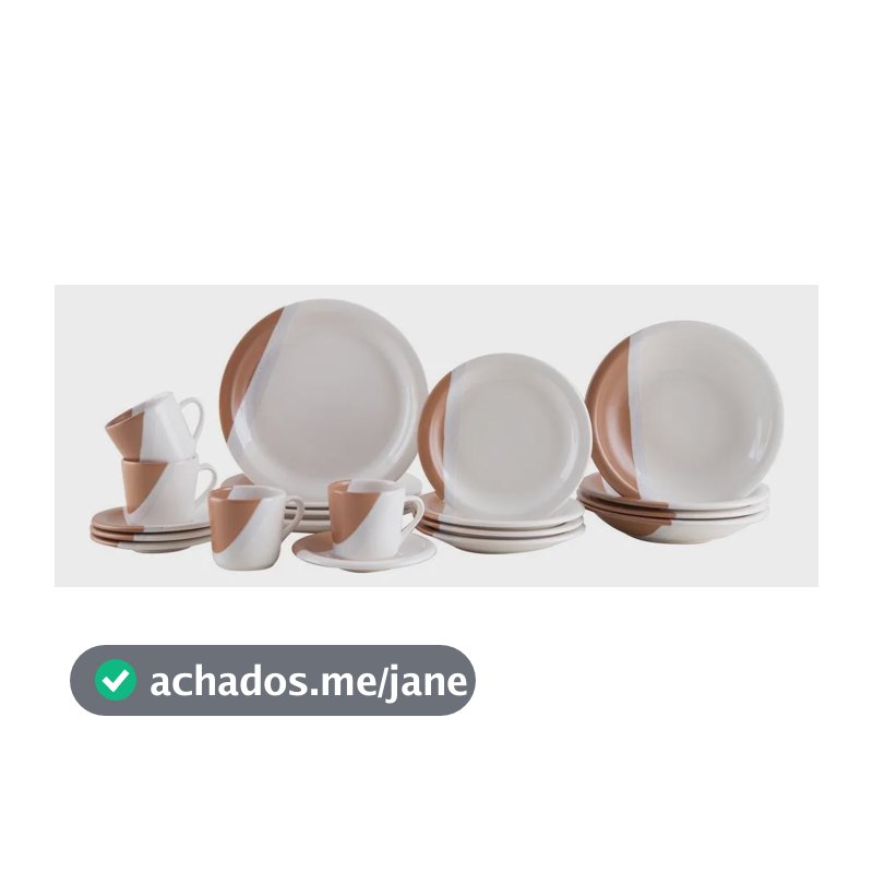 Aparelho De Jantar E Chá 20 Peças Cerâmica Brasilia Redondo Branco E Chocolate