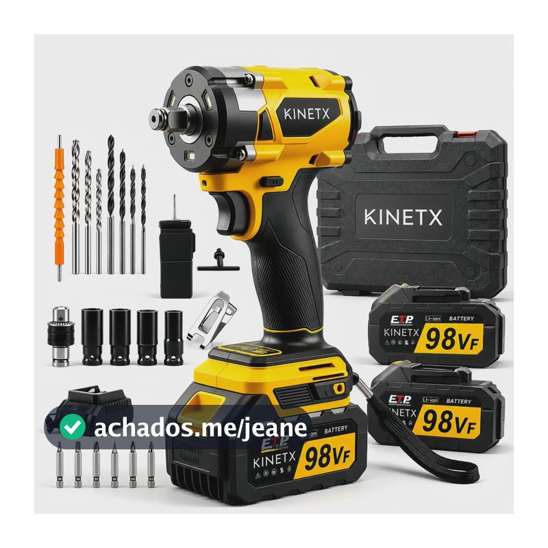 Chave Impacto 680nm Kinetx 98vf Brushless 2 Baterias Maleta Amarelo 127/220v