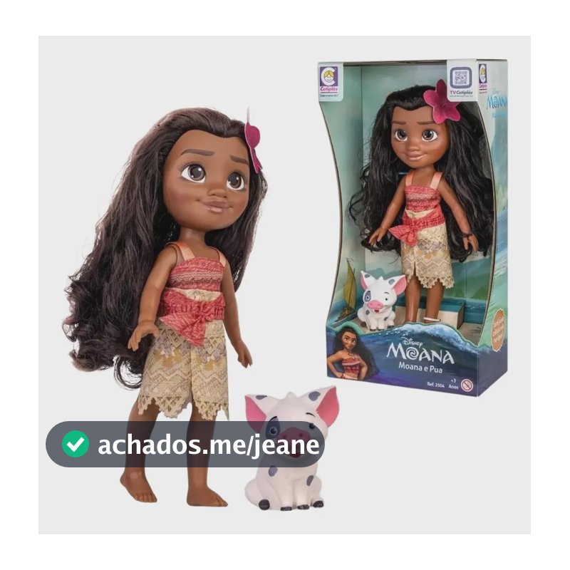 Boneca Infantil Princesa Moana E Porquinho Pua Cotiplás